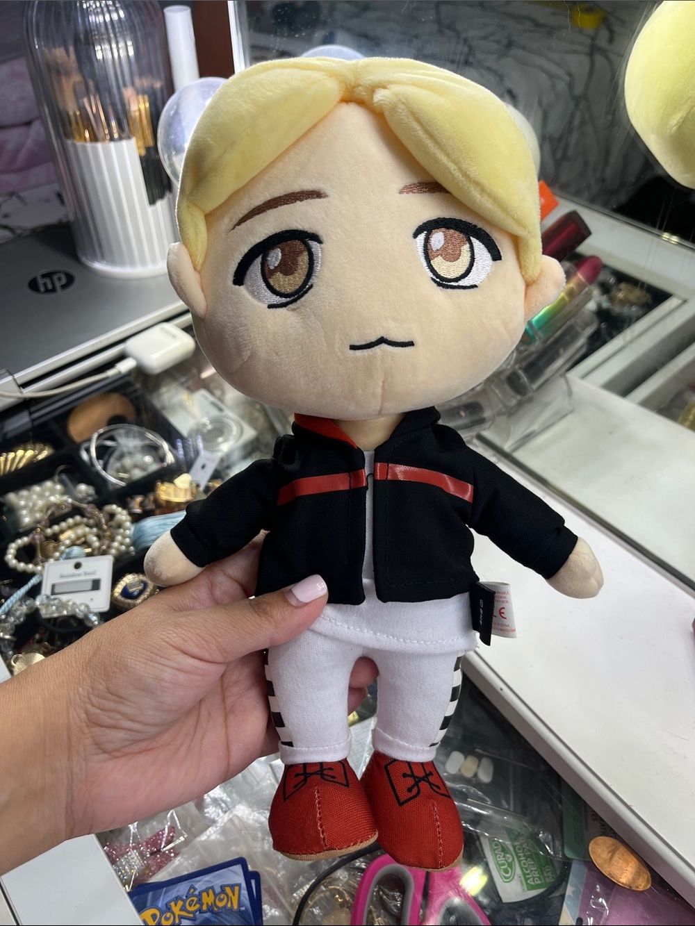 Jimin from BTSBlonde Plush Doll in Black Jacket & Red Shoes
